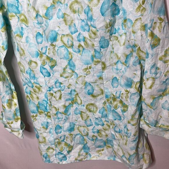 J.Jill 100% Linen Bow Button Watercolor Leaf Print Coastal Grandma Tunic Top. Sm - Picture 8 of 11